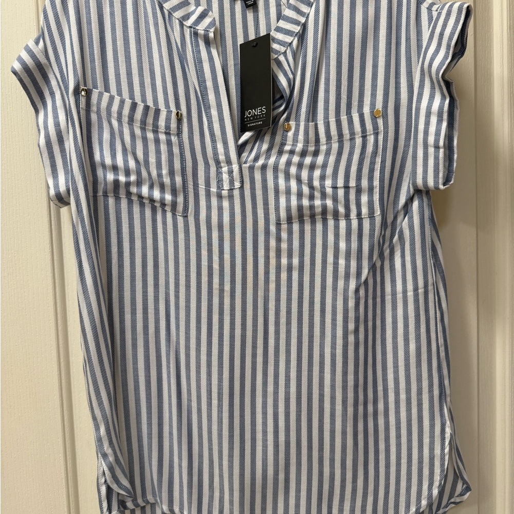 Jones New York Blue and White Striped Tunic